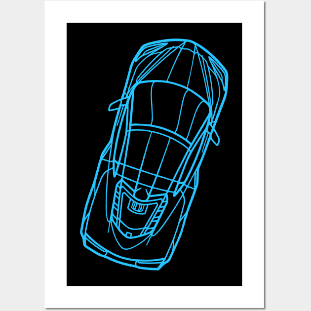 Rapid Blue C8 Corvette racecar Silhouette Outline Amplify Orange Supercar Sports car Racing car Wall Art by Tees 4 Thee